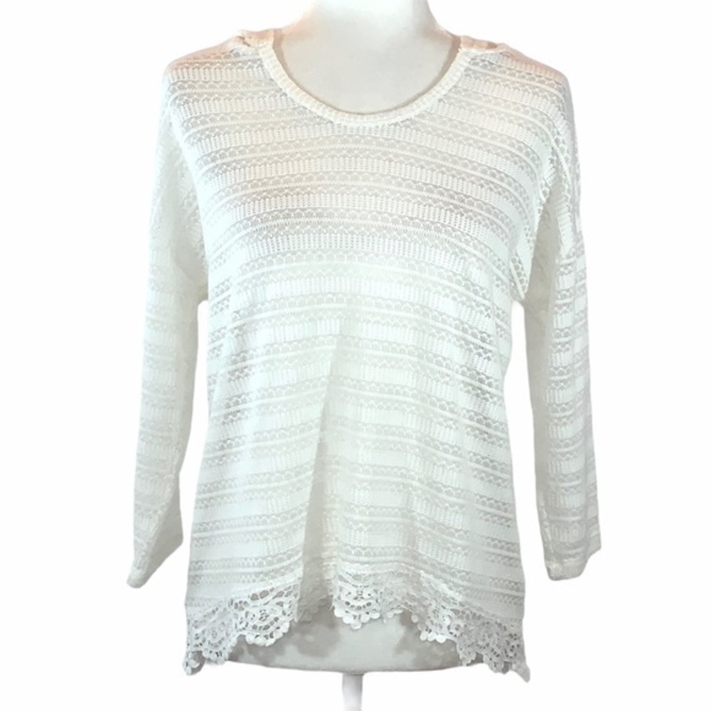 ⏰No Boundaries L white BOHO crochet lace hoody top